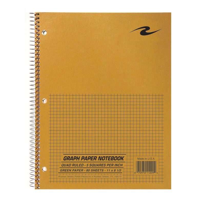 Roaring Spring Lab Notebook, 1 Subject, Wirebound, 5x5 Graph Ruled, 11" x 8.5", 80 Sheets, Green paper - Image 1